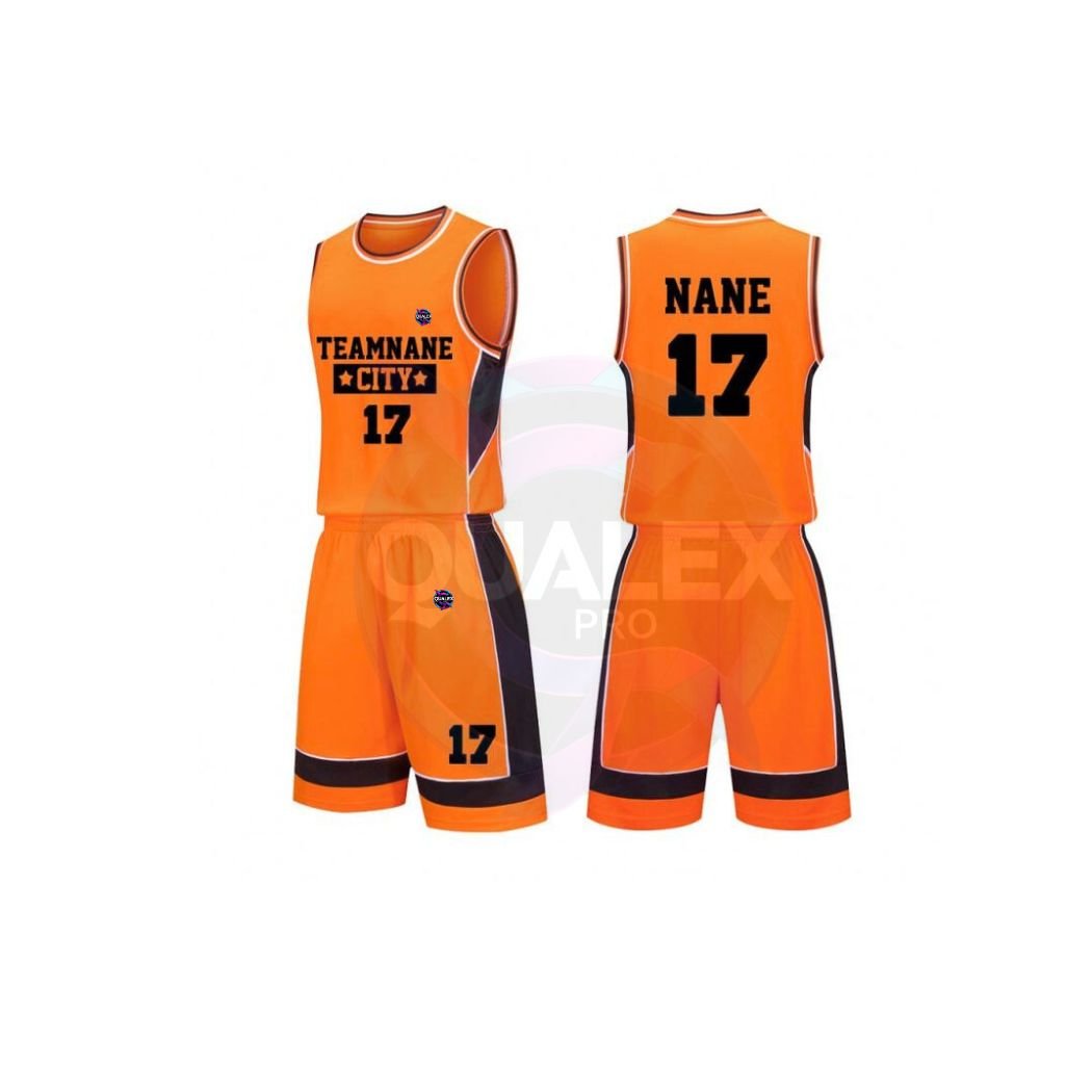 Qualex Pro Basketball Uniform Orange Personalized Basketball Uniform Kit – Printed Jersey & Shorts for Teams